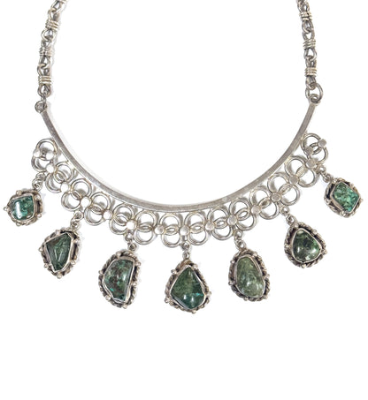 Mid-Century Green Quartz Cabochon Necklace in Sterling Silver