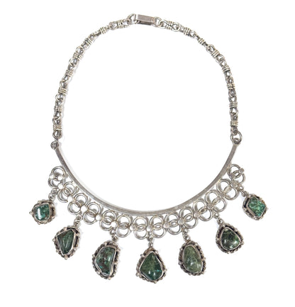 Mid-Century Green Quartz Cabochon Necklace in Sterling Silver