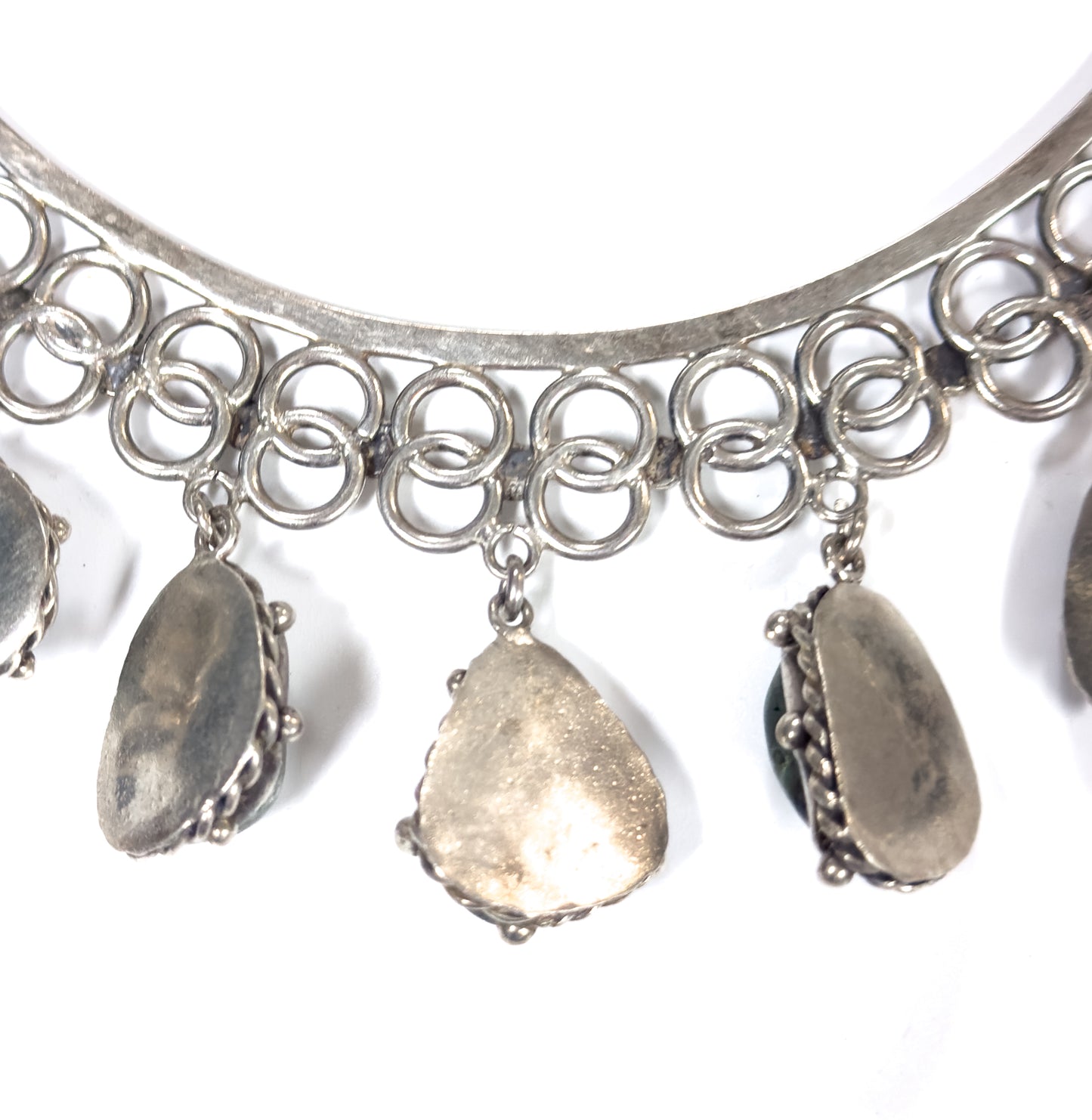 Mid-Century Green Quartz Cabochon Necklace in Sterling Silver