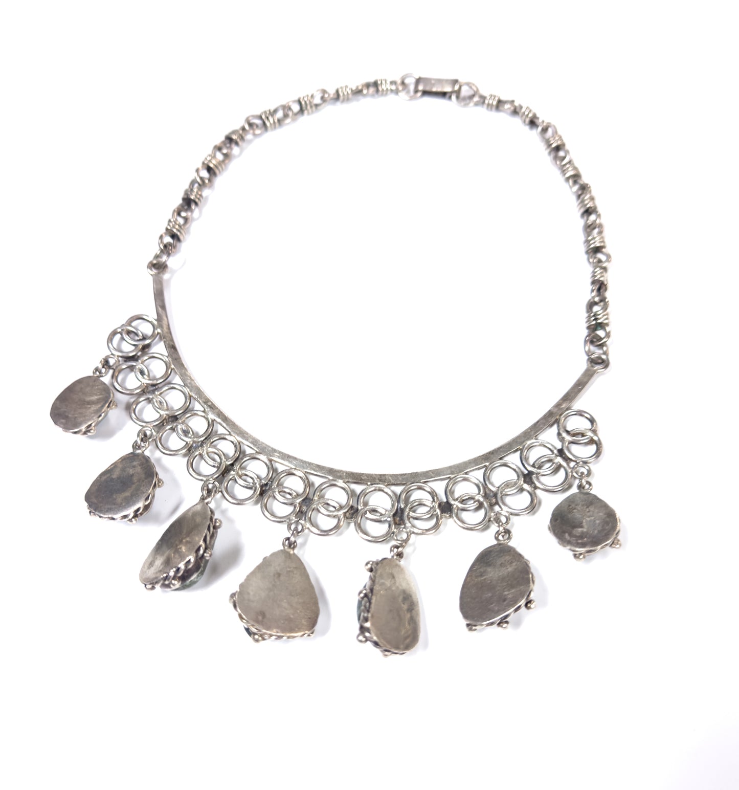 Mid-Century Green Quartz Cabochon Necklace in Sterling Silver