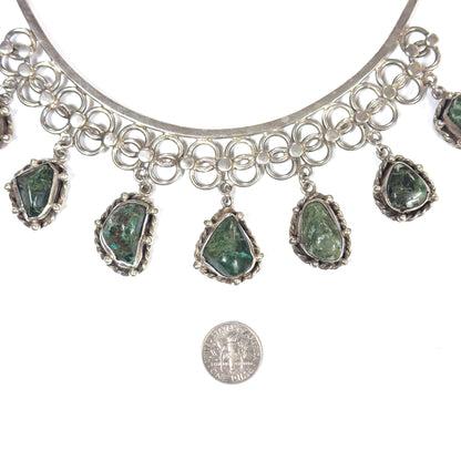 Mid-Century Green Quartz Cabochon Necklace in Sterling Silver