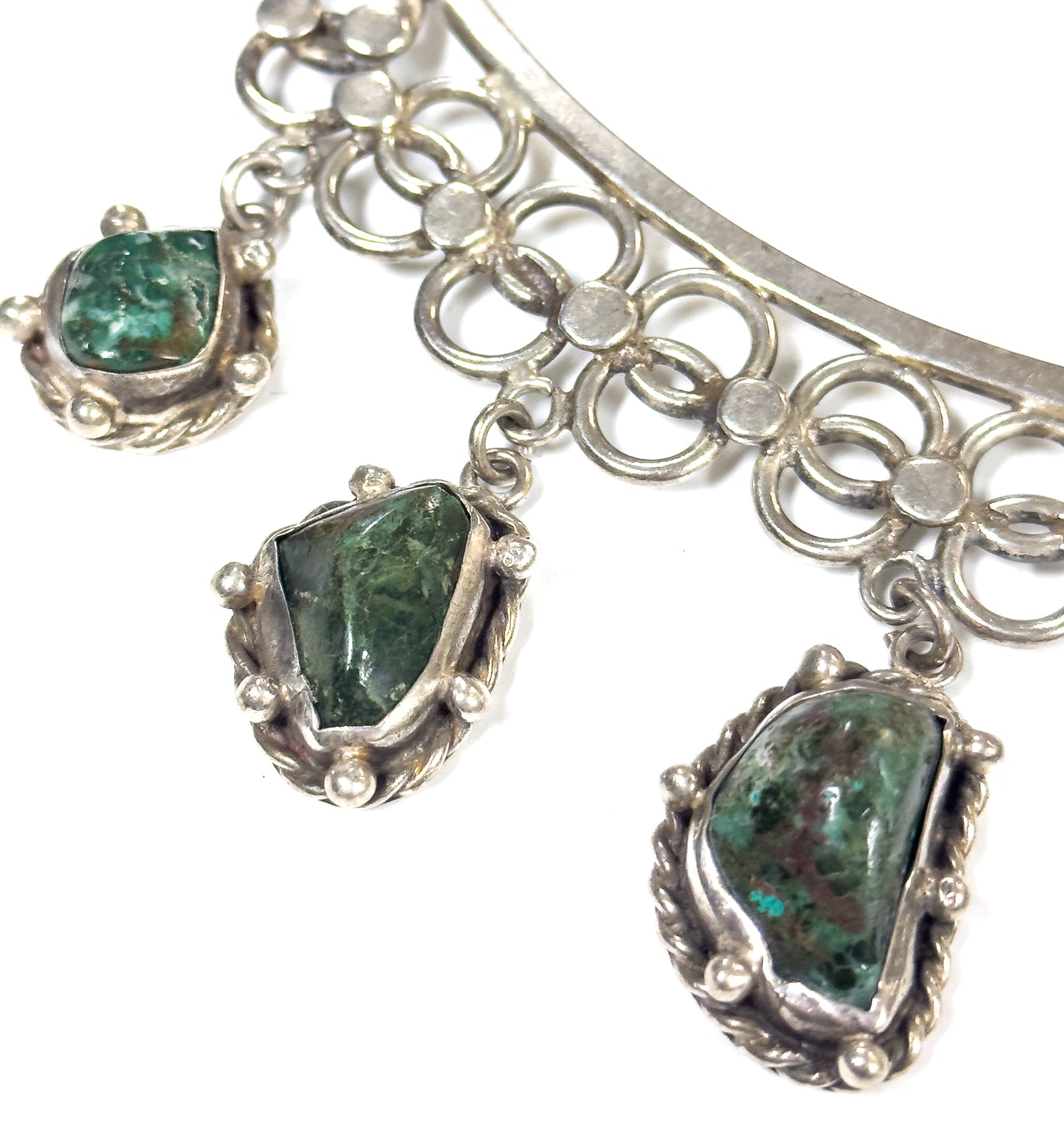 Mid-Century Green Quartz Cabochon Necklace in Sterling Silver
