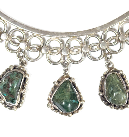 Mid-Century Green Quartz Cabochon Necklace in Sterling Silver