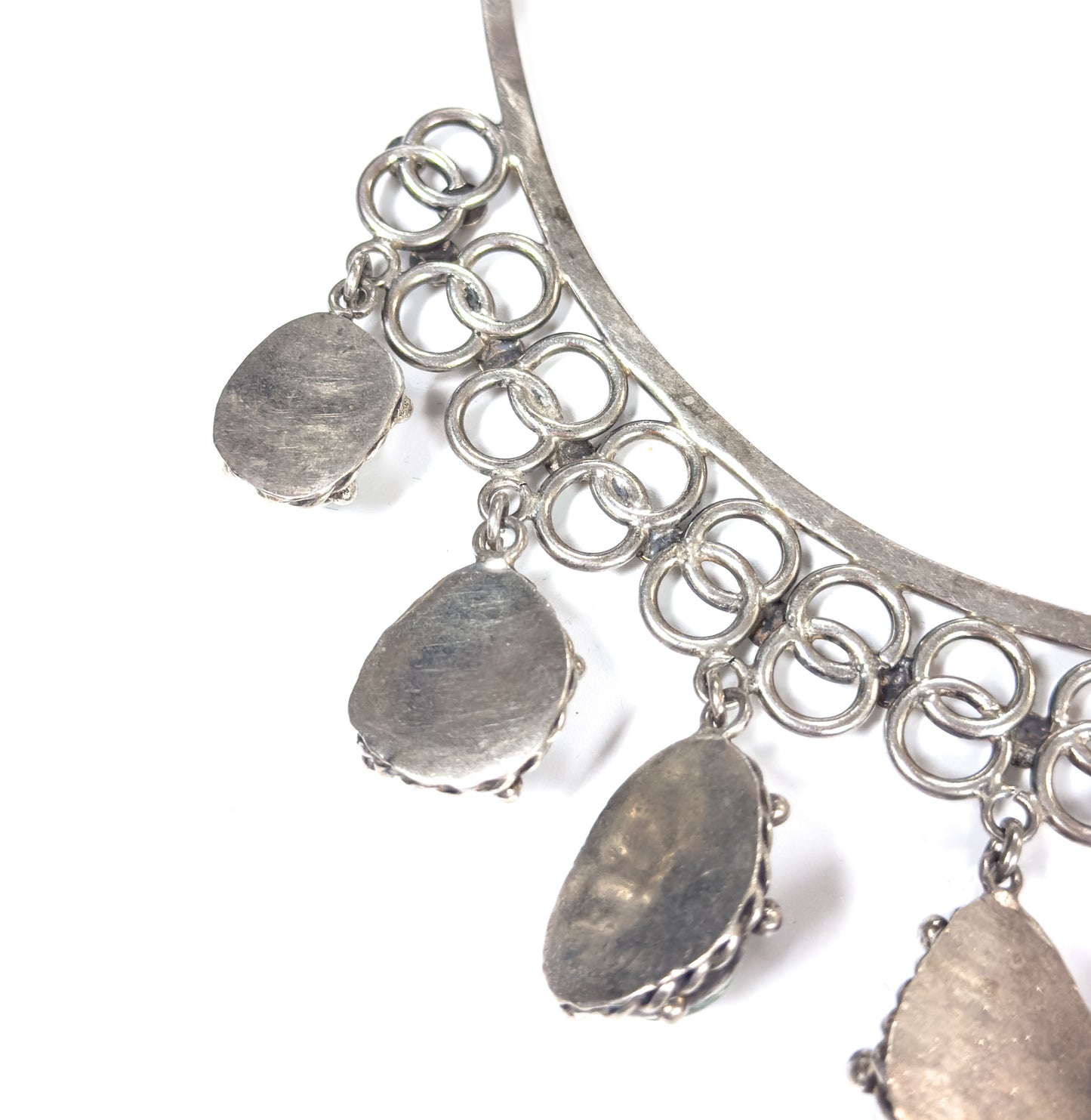 Mid-Century Green Quartz Cabochon Necklace in Sterling Silver