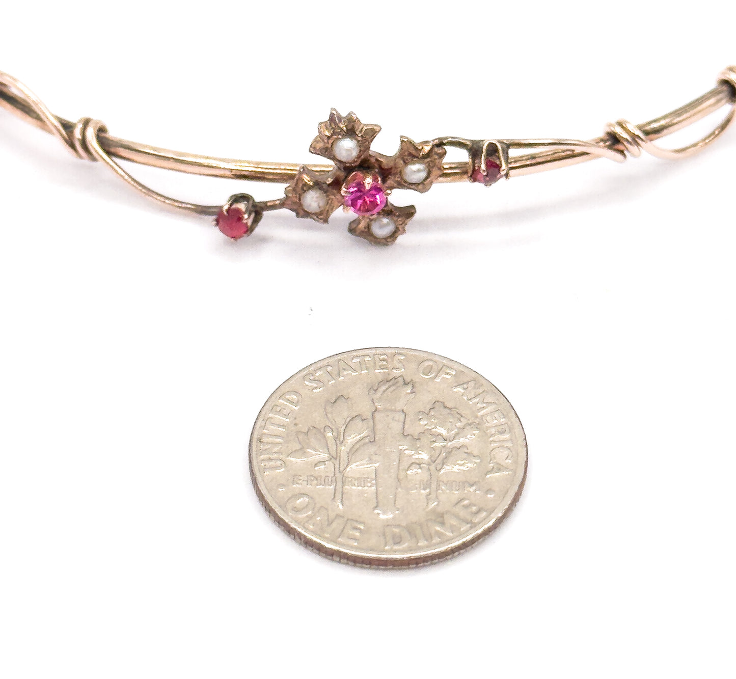 Victorian Seed Pearl & Created Ruby Floral Bracelet in Gold Fill