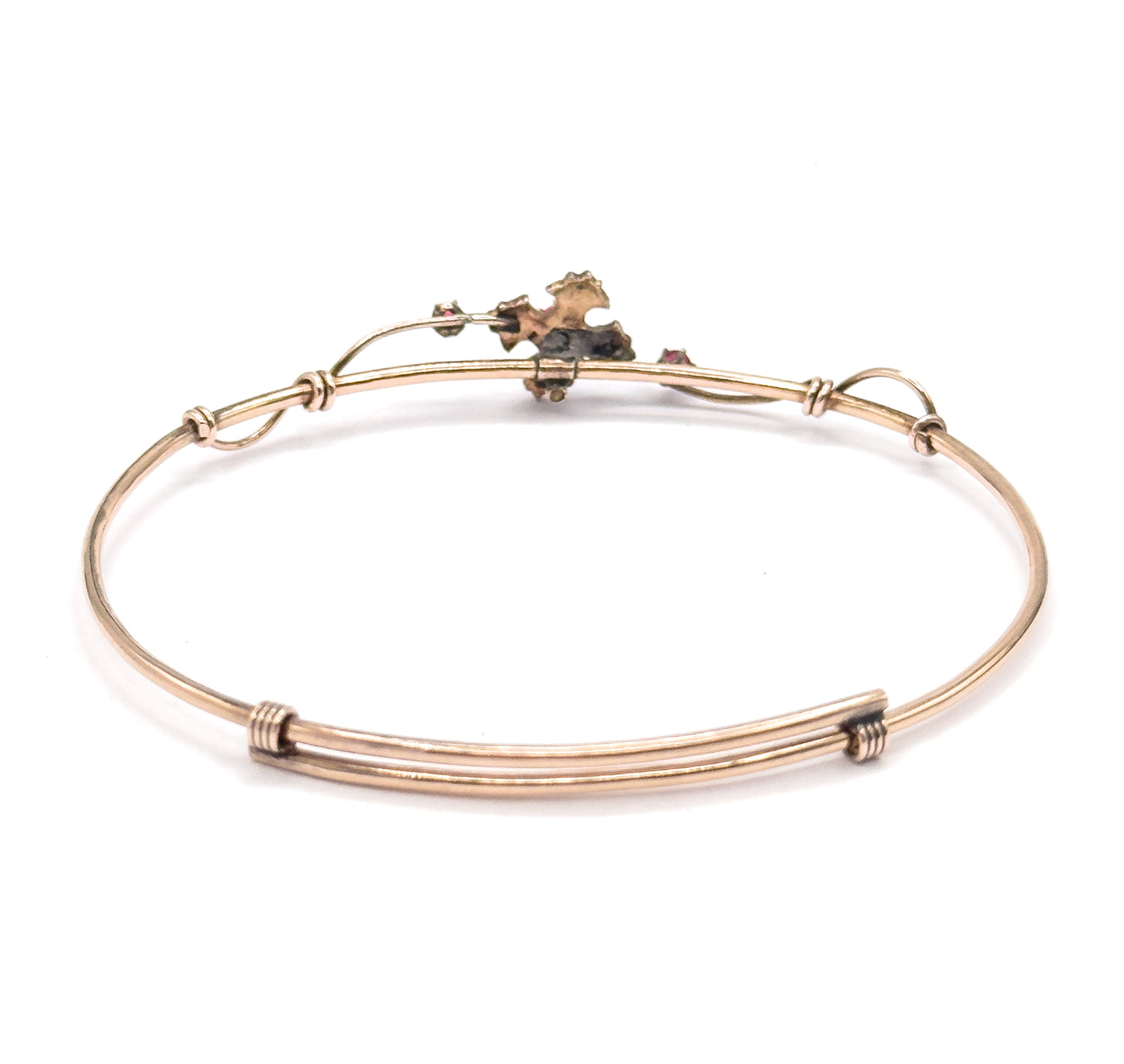 Victorian Seed Pearl & Created Ruby Floral Bracelet in Gold Fill