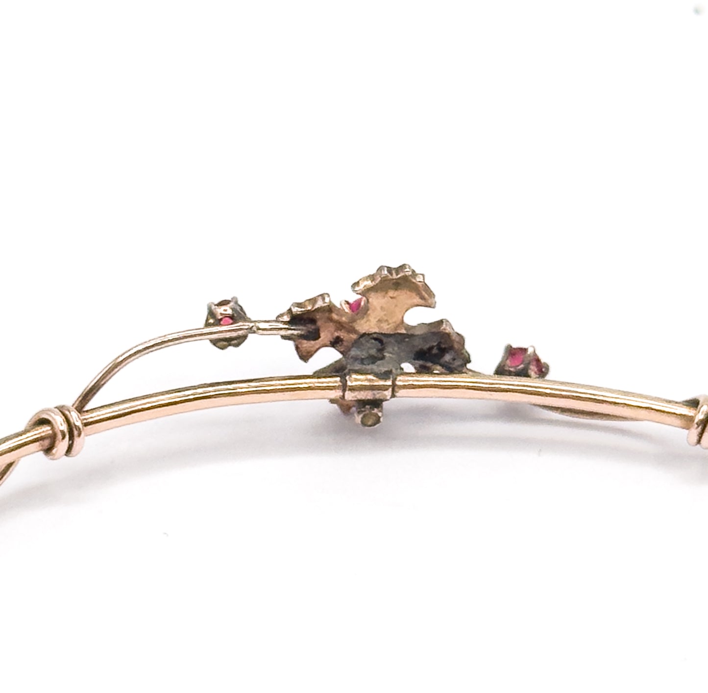 Victorian Seed Pearl & Created Ruby Floral Bracelet in Gold Fill