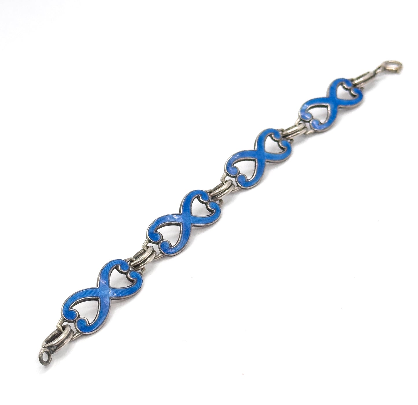 Vintage Guilloche Enamel Infinity Link Bracelet in Sterling Silver