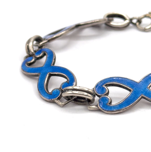 Vintage Guilloche Enamel Infinity Link Bracelet in Sterling Silver
