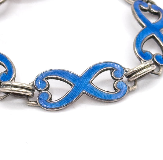 Vintage Guilloche Enamel Infinity Link Bracelet in Sterling Silver