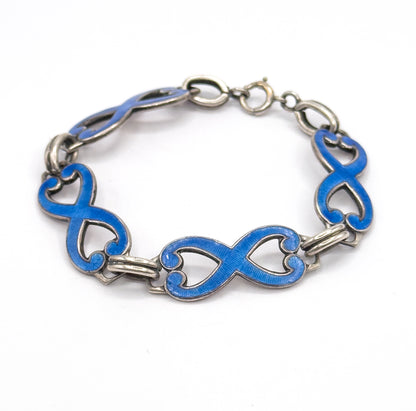 Vintage Guilloche Enamel Infinity Link Bracelet in Sterling Silver