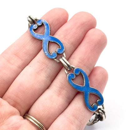Vintage Guilloche Enamel Infinity Link Bracelet in Sterling Silver