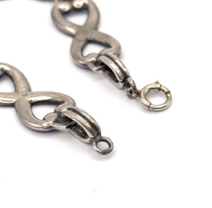 Vintage Guilloche Enamel Infinity Link Bracelet in Sterling Silver
