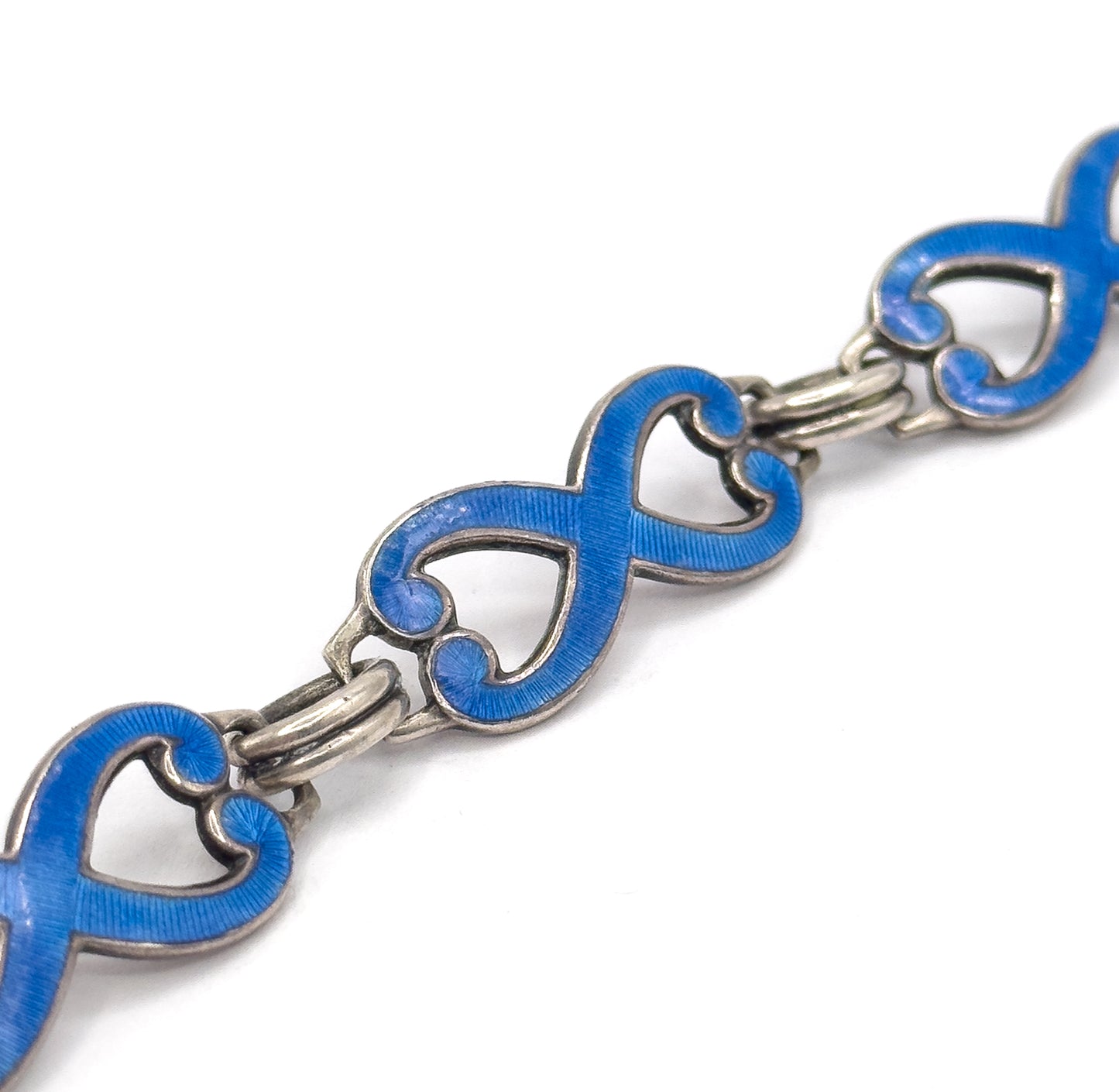 Vintage Guilloche Enamel Infinity Link Bracelet in Sterling Silver