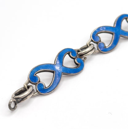Vintage Guilloche Enamel Infinity Link Bracelet in Sterling Silver