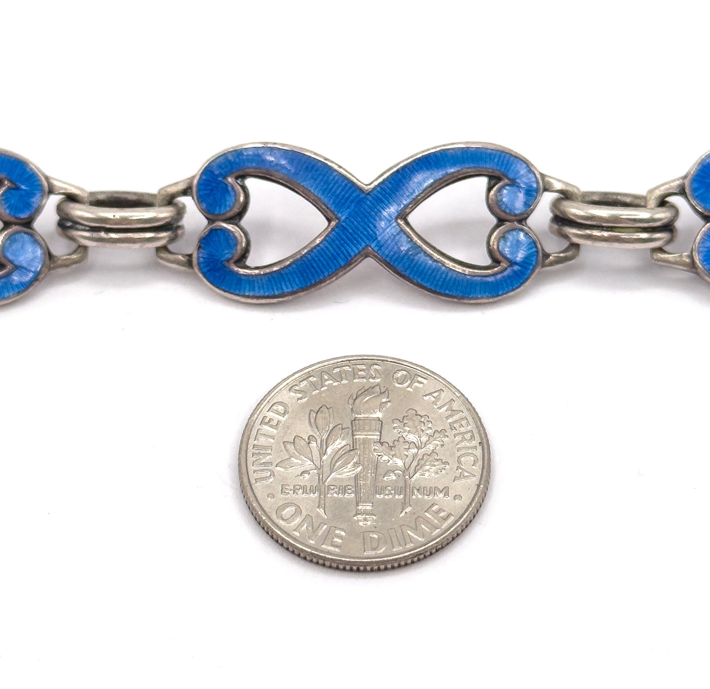 Vintage Guilloche Enamel Infinity Link Bracelet in Sterling Silver