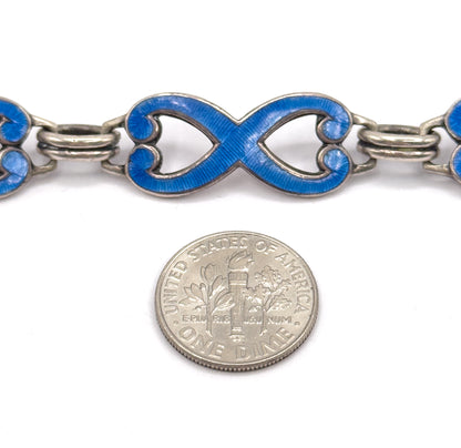 Vintage Guilloche Enamel Infinity Link Bracelet in Sterling Silver