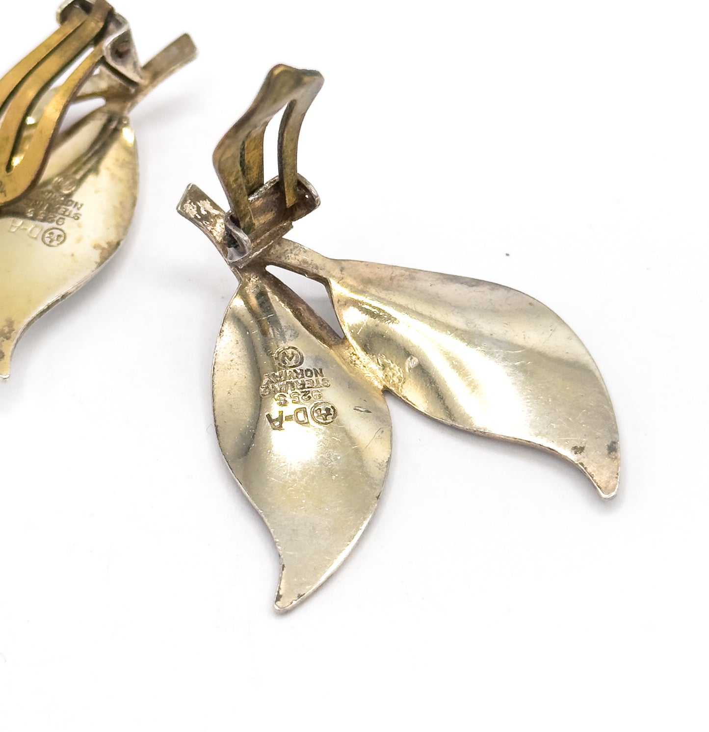 Vintage Norwegian Sterling Silver Leaf Clip On Earrings