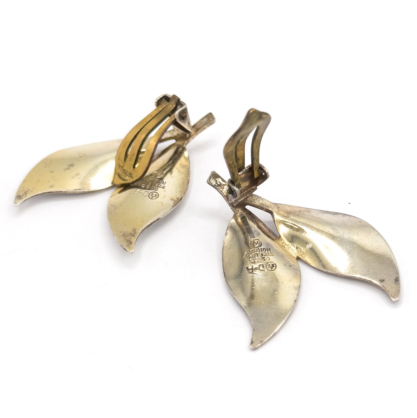 Vintage Norwegian Sterling Silver Leaf Clip On Earrings