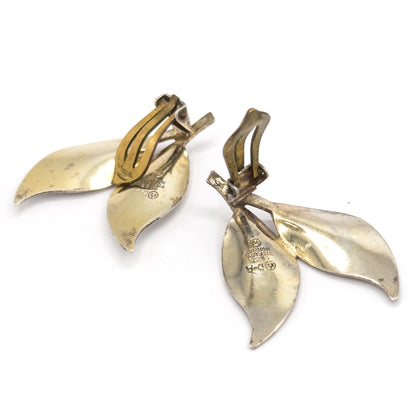Vintage Norwegian Sterling Silver Leaf Clip On Earrings