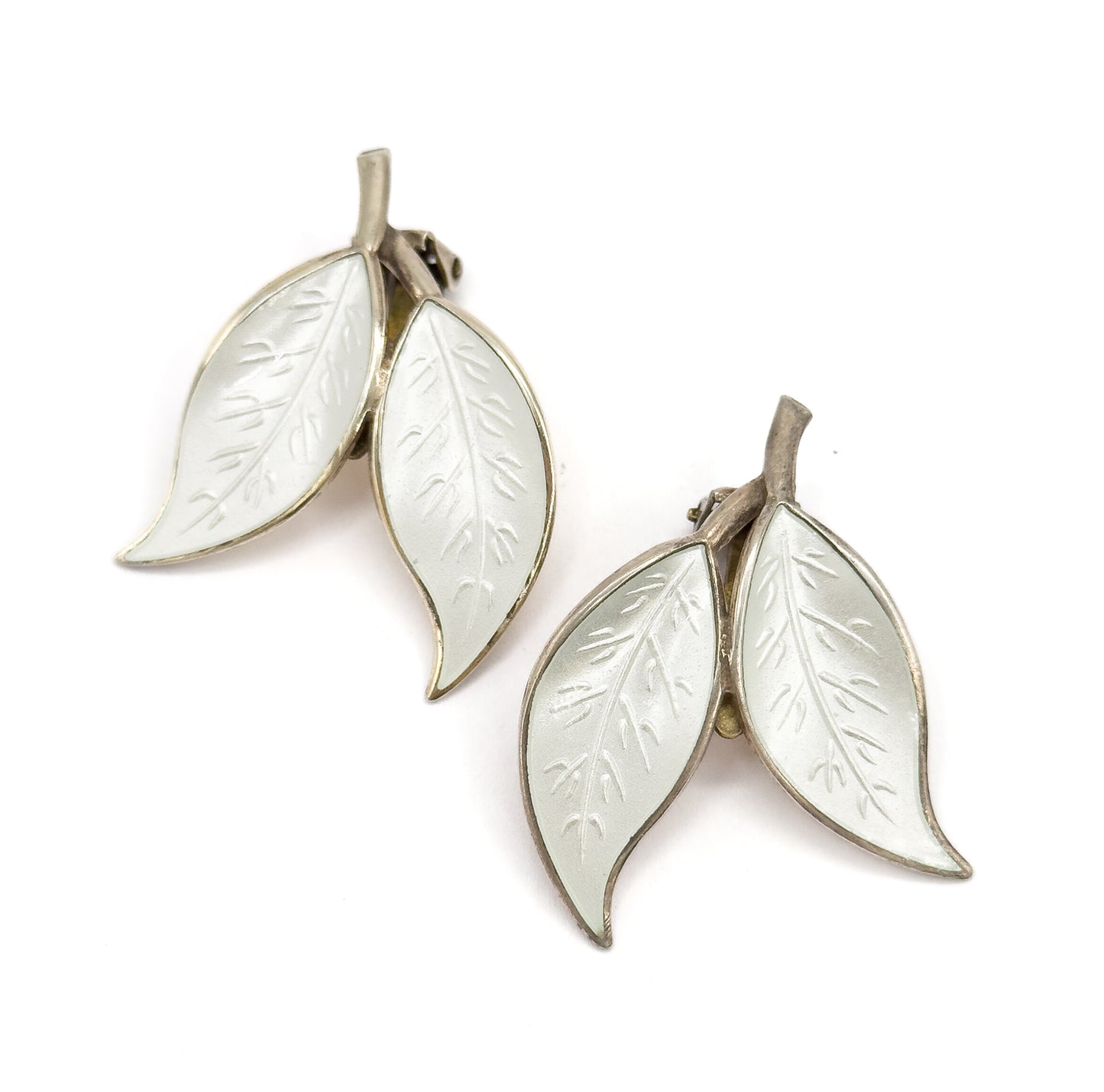 Vintage Norwegian Sterling Silver Leaf Clip On Earrings