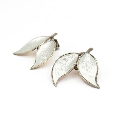 Vintage Norwegian Sterling Silver Leaf Clip On Earrings