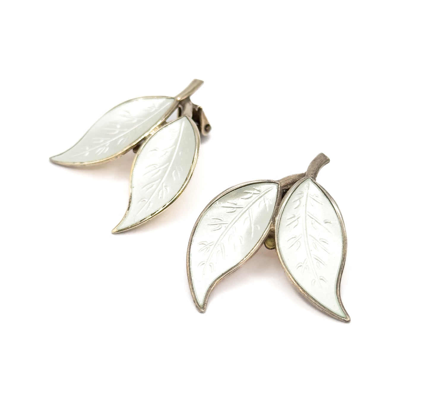 Vintage Norwegian Sterling Silver Leaf Clip On Earrings
