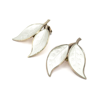 Vintage Norwegian Sterling Silver Leaf Clip On Earrings