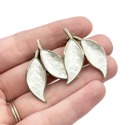 Vintage Norwegian Sterling Silver Leaf Clip On Earrings