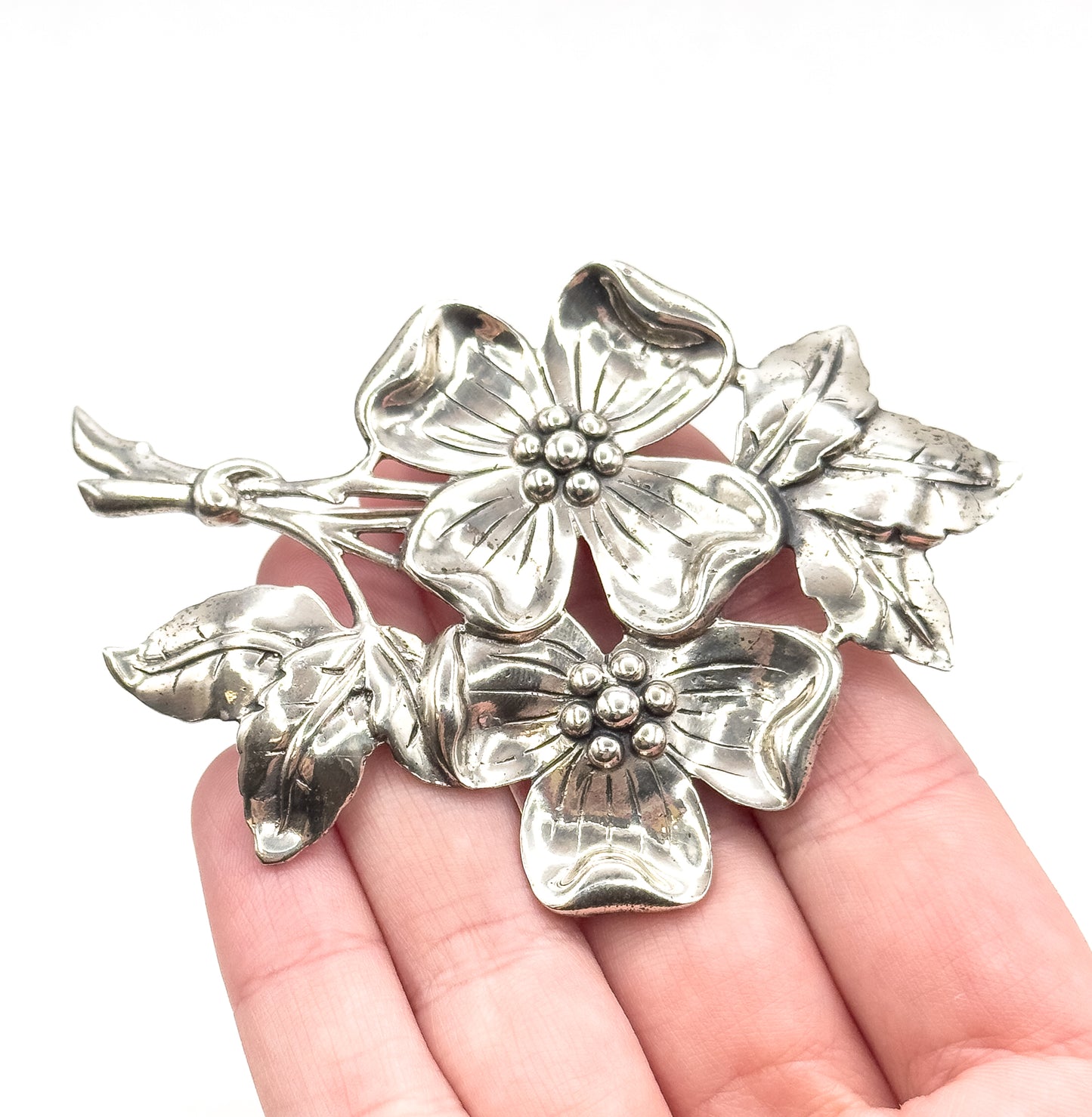 Vintage Danecraft Dogwood Flower Large Brooch in Sterling Silver