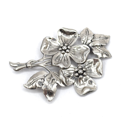 Vintage Danecraft Dogwood Flower Large Brooch in Sterling Silver