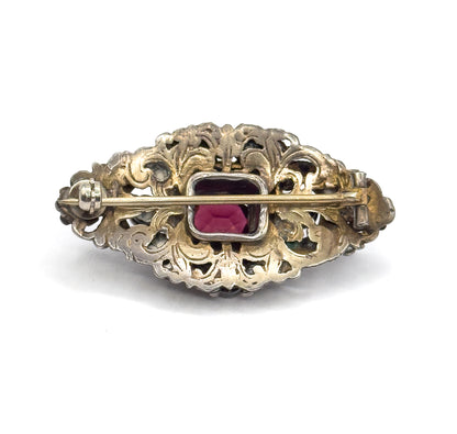 Austro Hungarian Garnet, Paste & Seed Pearl Brooch in Gilt Silver