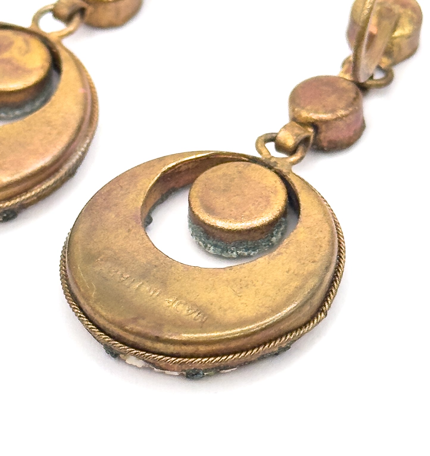 Vintage Italian Mosaic Glass Crescent Earrings in Base Metal - AS IS