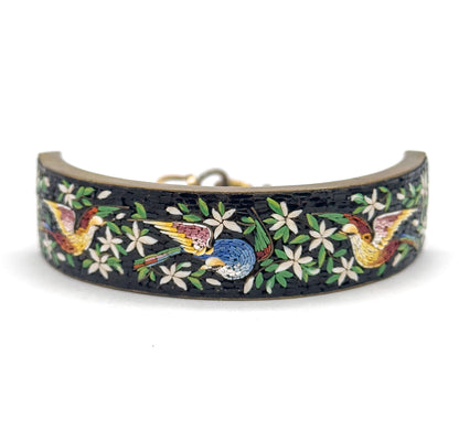 Vintage MicroMosaic Bird Inlay Bracelet in Gold Tone Metal - Costume