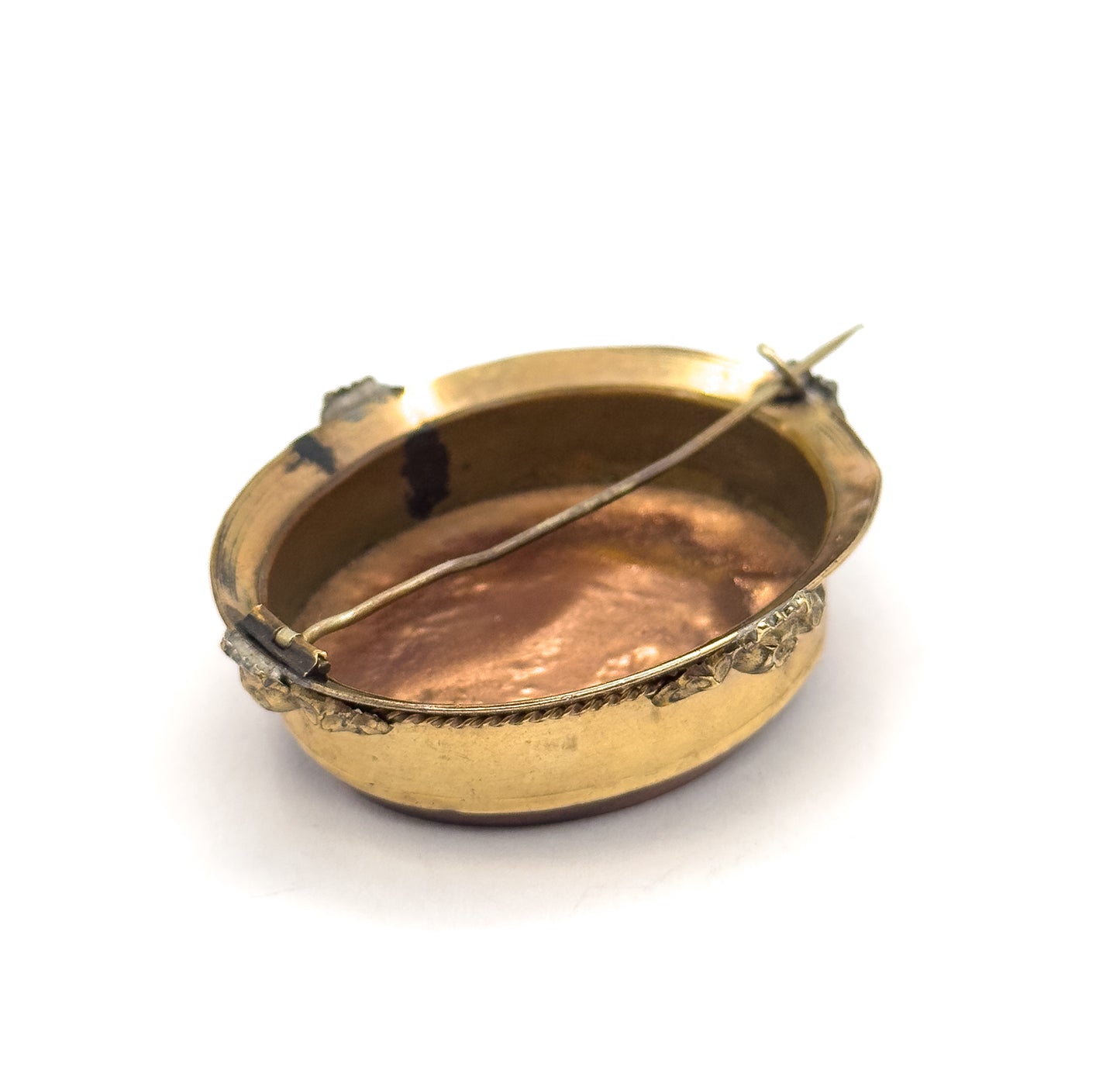 Victorian Goldstone Micromosaic Floral Brooch in Gold Tone Metal