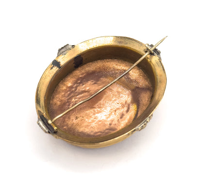 Victorian Goldstone Micromosaic Floral Brooch in Gold Tone Metal