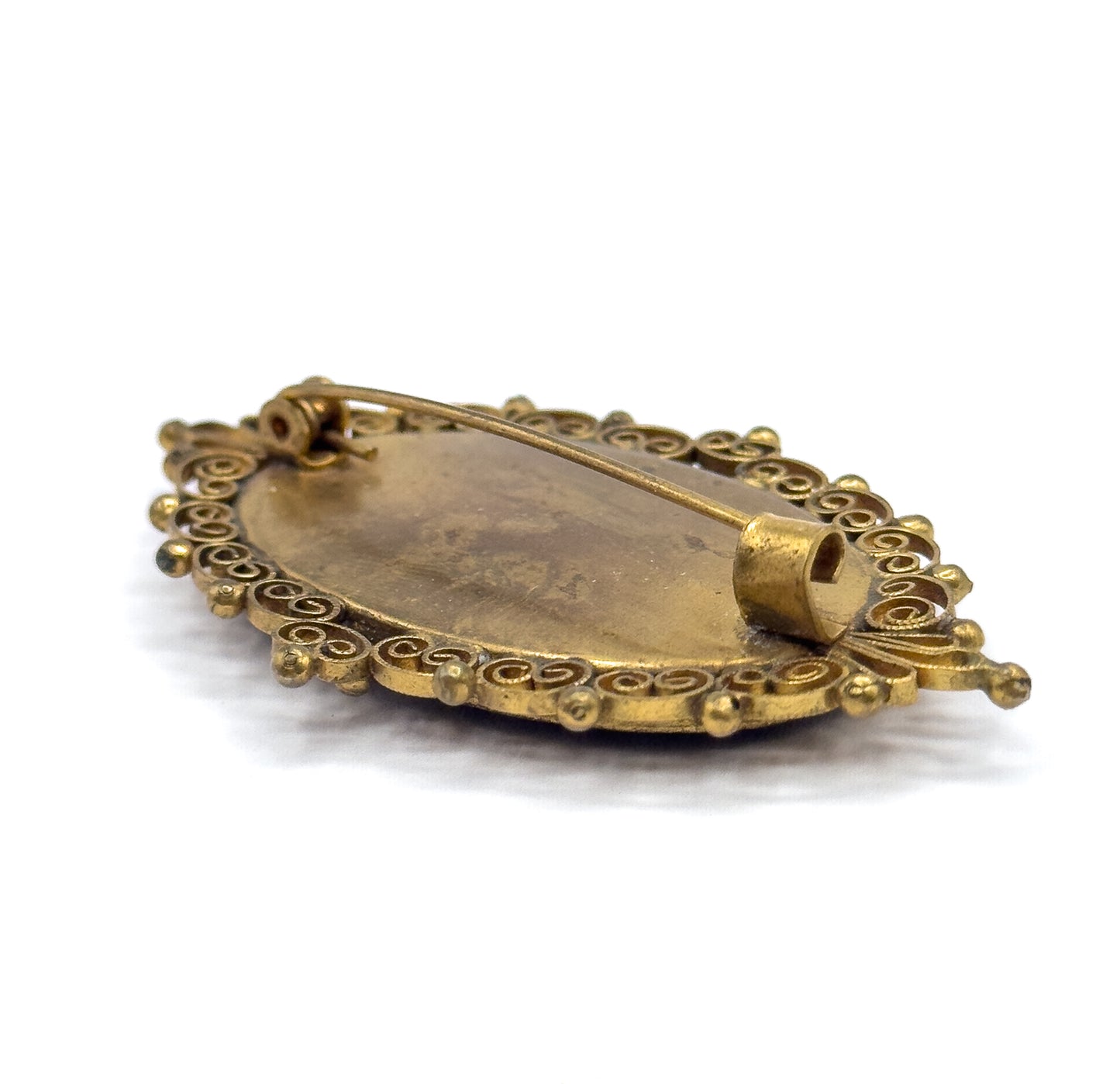 Vintage Micromosaic Forget-Me-Not Brooch in Gold Tone Metal - Costume