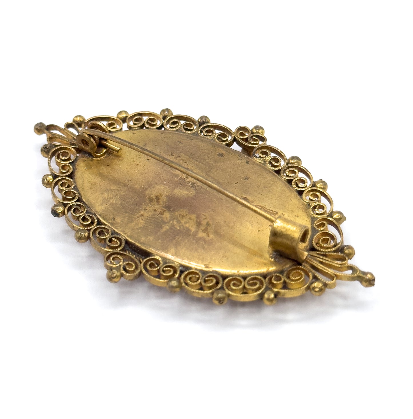 Vintage Micromosaic Forget-Me-Not Brooch in Gold Tone Metal - Costume