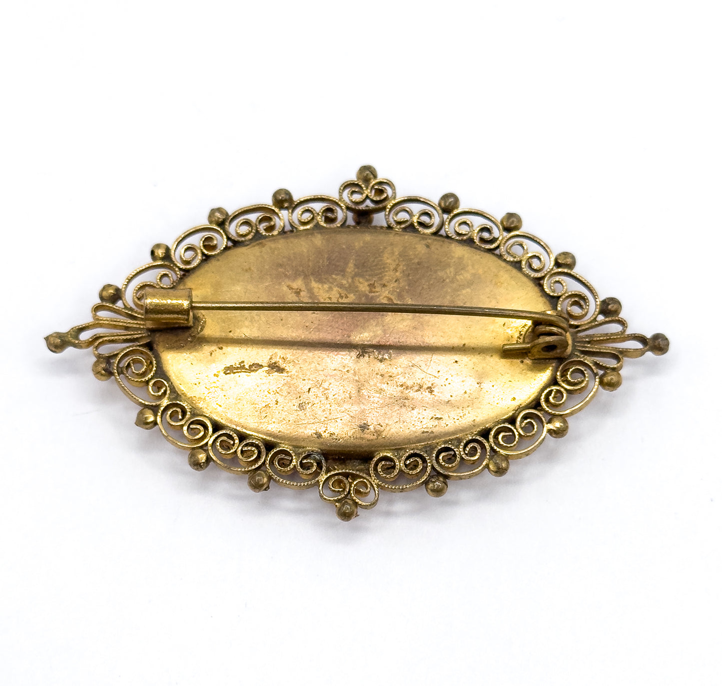 Vintage Micromosaic Forget-Me-Not Brooch in Gold Tone Metal - Costume