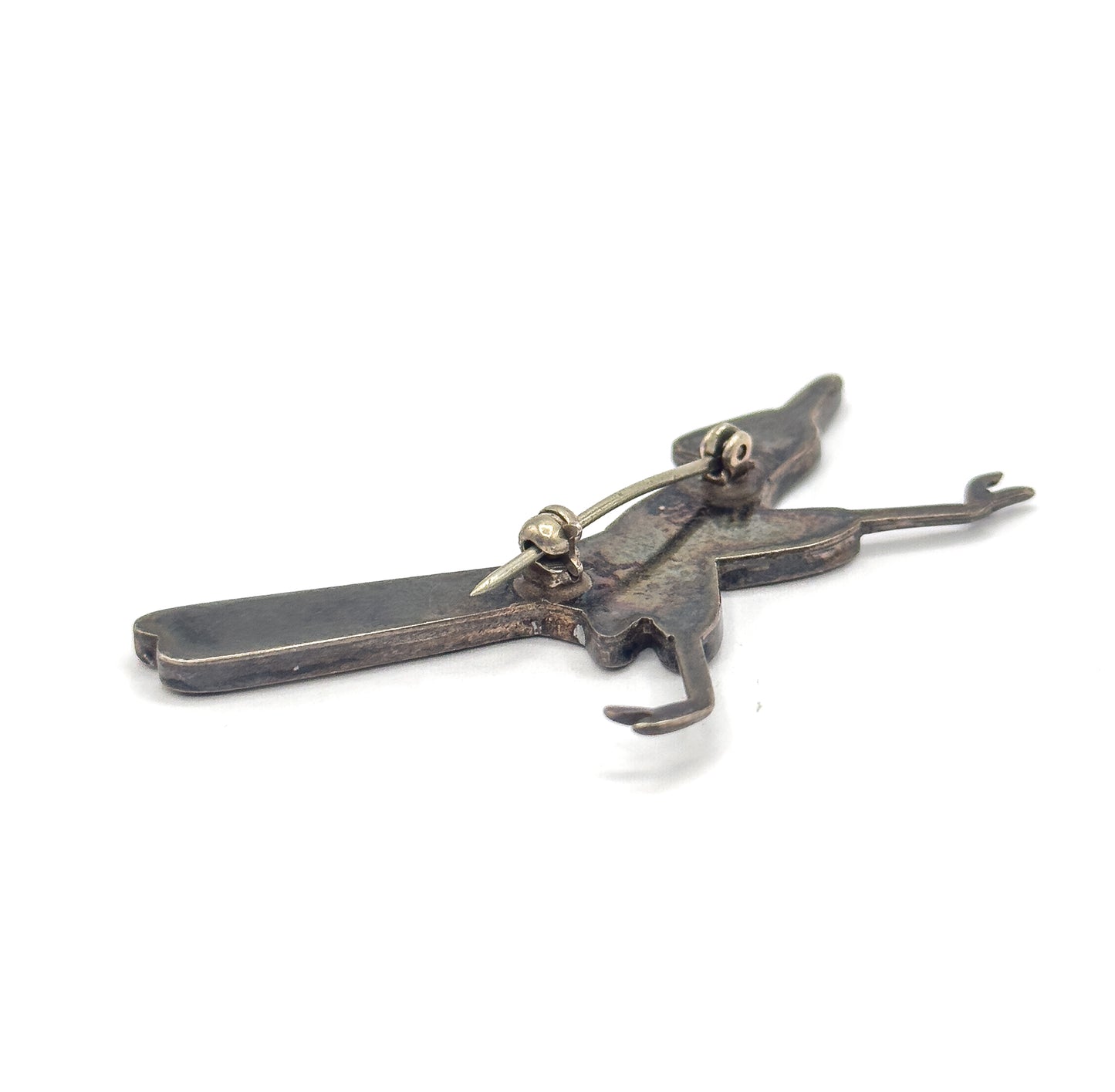 Native American Mother of Pearl & Tortoiseshell Roadrunner Bird Brooch in Silver