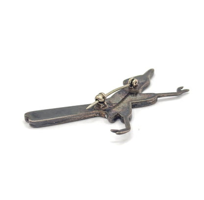 Native American Mother of Pearl & Tortoiseshell Roadrunner Bird Brooch in Silver