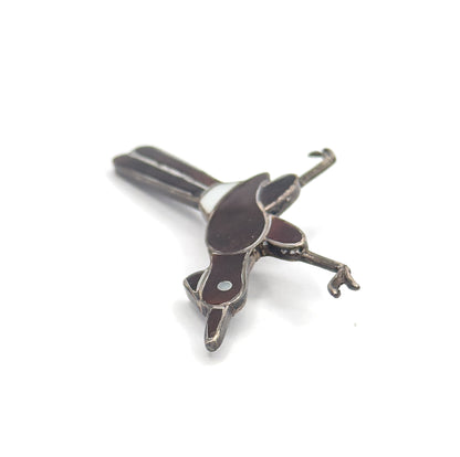Native American Mother of Pearl & Tortoiseshell Roadrunner Bird Brooch in Silver