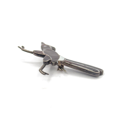 Native American Mother of Pearl & Tortoiseshell Roadrunner Bird Brooch in Silver