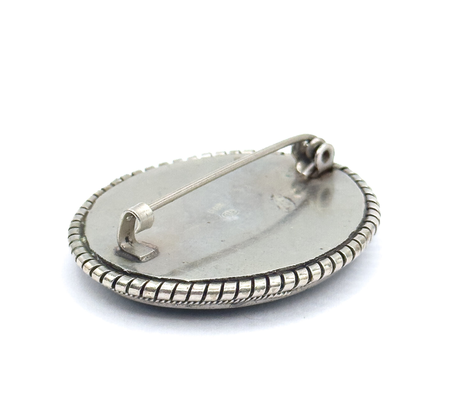 Floral Micromosaic Brooch in Silver Tone Metal