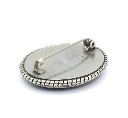 Floral Micromosaic Brooch in Silver Tone Metal