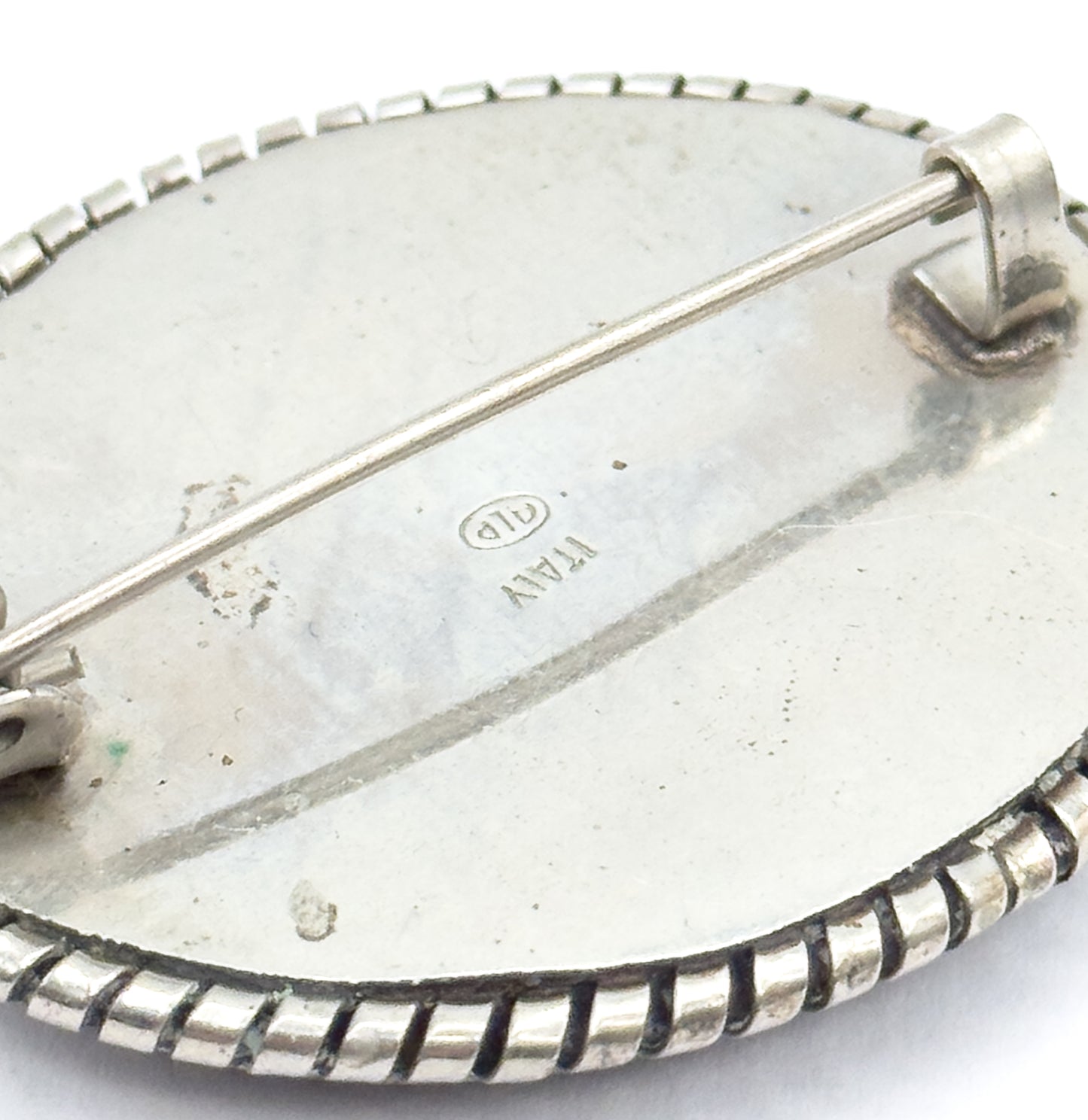 Floral Micromosaic Brooch in Silver Tone Metal