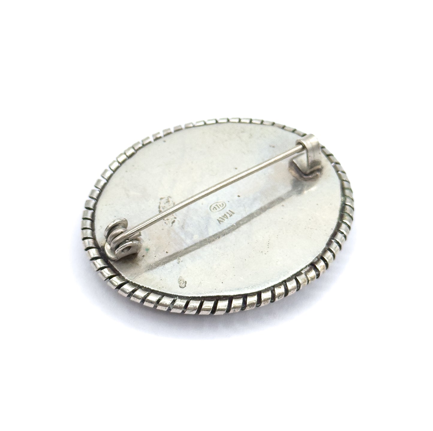 Floral Micromosaic Brooch in Silver Tone Metal