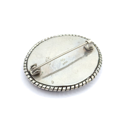 Floral Micromosaic Brooch in Silver Tone Metal