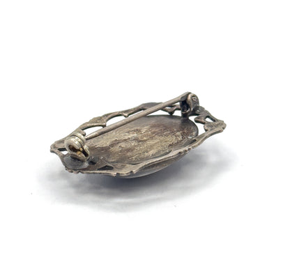 Vintage Butterfly Wing Cabochon Brooch in Sterling Silver
