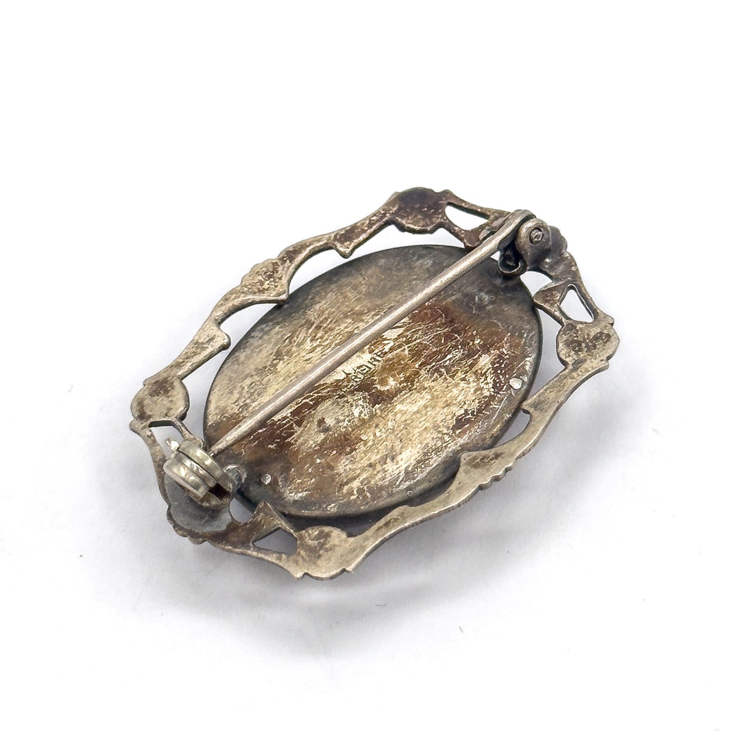 Vintage Butterfly Wing Cabochon Brooch in Sterling Silver